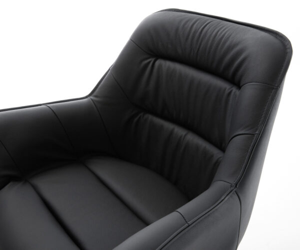 Otočná židle Kaira-Flex pravá kůže černá Křížový rám široký černý 360° otočný Houpací funkce - Image 4