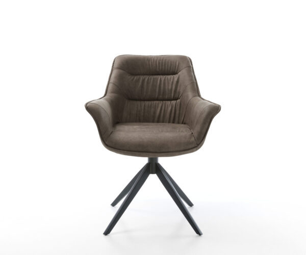Otočná židle Kaira-Flex mikrovlákno taupe vintage křížový rám široký černý 360° otočná houpací funkce - Image 2