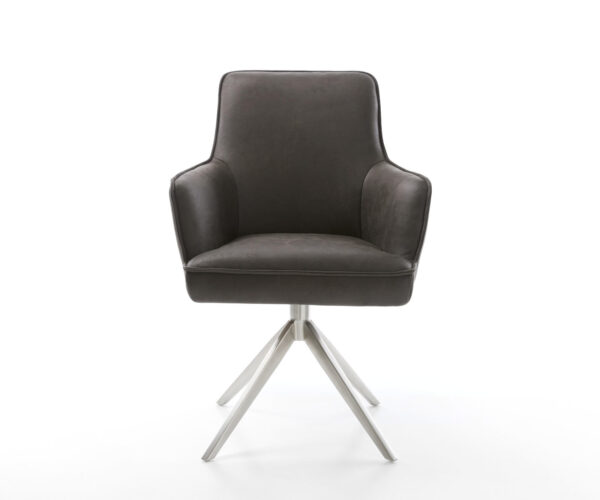 Otočná židle Heira-Flex s područkami Mikrovlákno Anthracite Vintage Křížový rám široký Nerezová ocel Otočná o 360° Houpací funkce Kapesní pružinové jádro - Image 2