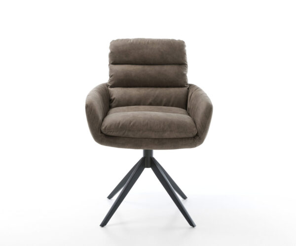 Otočná židle Abelia-Flex s područkami mikrovlákno taupe vintage křížový rám široký černý 360° otočná houpací funkce - Image 2
