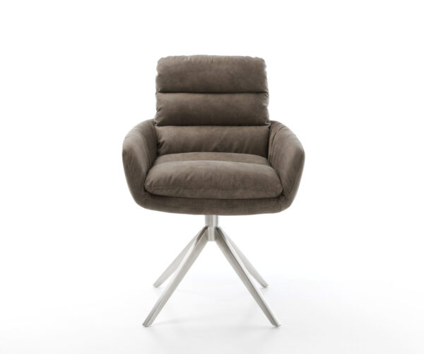 Otočná židle Abelia-Flex s područkami Mikrovlákno Taupe Vintage Křížový rám široký Nerezová ocel Otočná o 360° Houpací funkce - Image 2