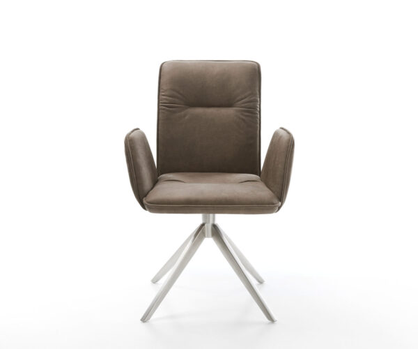 Otočná židle Vinja-Flex mikrovlákno taupe vintage křížový rám široký nerezový 360° otočná houpací funkce - Image 2