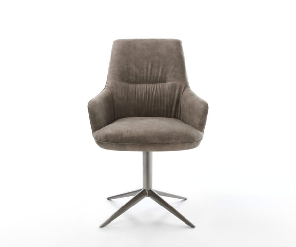 Otočná židle Zelia-Flex s područkami Mikrovlákno taupe vintage Grafitová základna Otočná o 360° Funkce houpání Kapesní pružinové jádro - Image 2