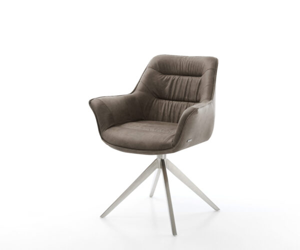 Otočná židle Kaira-Flex mikrovlákno taupe vintage křížový rám široký nerezový 360° otočná houpací funkce