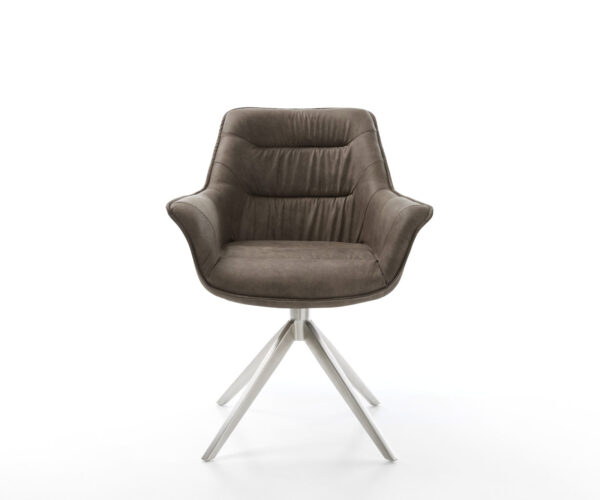 Otočná židle Kaira-Flex mikrovlákno taupe vintage křížový rám široký nerezový 360° otočná houpací funkce - Image 2