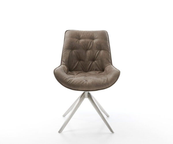 Otočná židle Taimi-Flex mikrovlákno taupe vintage křížový rám široký nerezový 360° otočná houpací funkce - Image 2