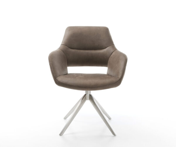 Otočná židle Yago-Flex s područkami Mikrovlákno Taupe Vintage Křížový rám široký Nerezová ocel Otočná o 360° Houpací funkce Kapesní pružinové jádro - Image 2