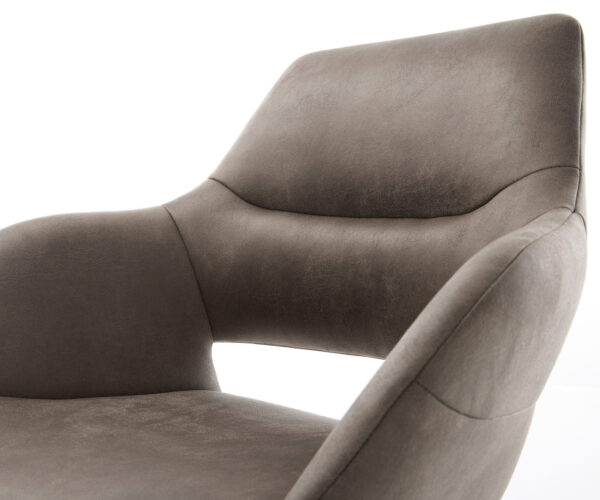Otočná židle Yago-Flex s područkami Mikrovlákno Taupe Vintage Křížový rám široký Nerezová ocel Otočná o 360° Houpací funkce Kapesní pružinové jádro - Image 4