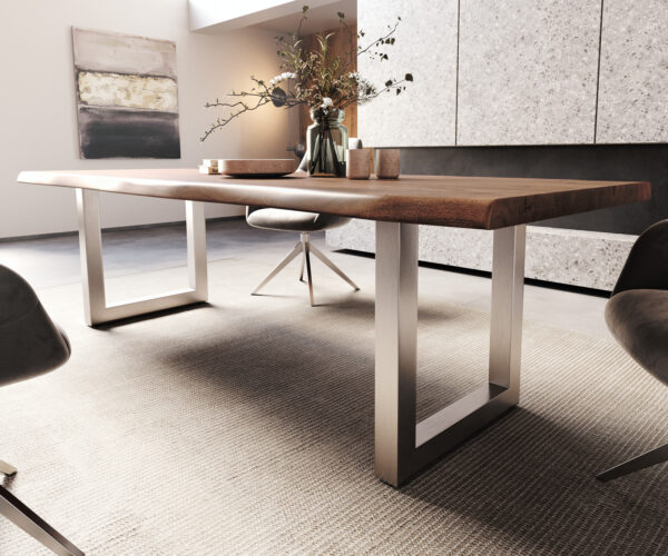 Jídelní stůl Edge 260x100 XL akácie hnědá nerezová ocel široká podnož - Image 5