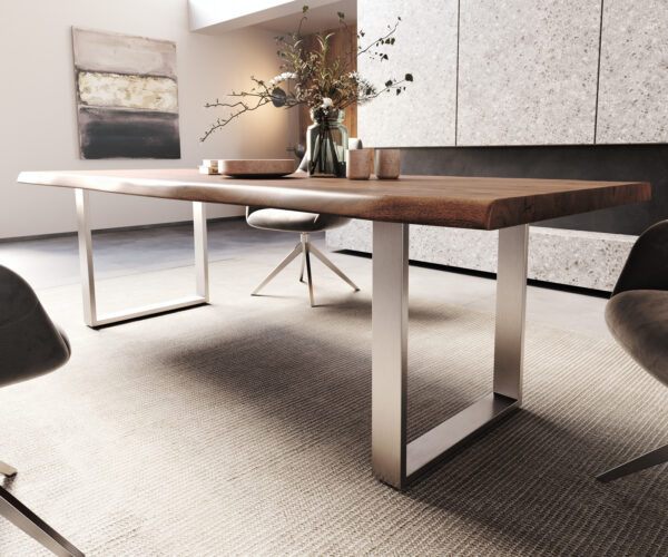 Jídelní stůl Edge 260x100 XL akácie hnědá nerezová ocel úzká nepravidelná hrana - Image 5