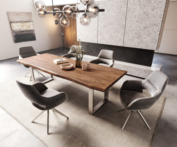 Jídelní stůl Edge 260x100 XL akácie hnědá nerezová ocel úzká nepravidelná hrana - Image 6