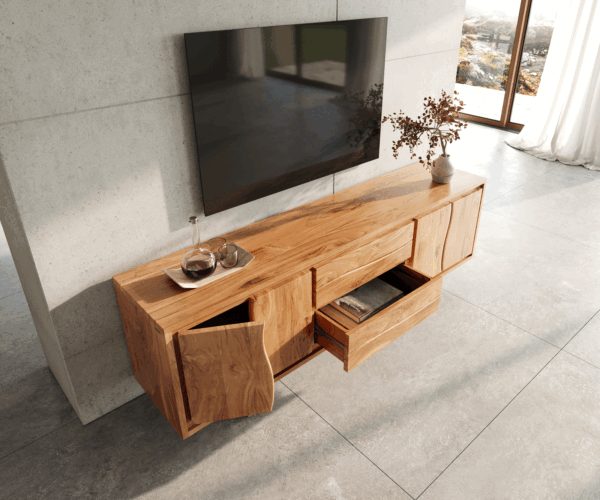 TV stolek Live Edge 200 cm akácie přírodní 4 dvířka 2 zásuvky - Image 4