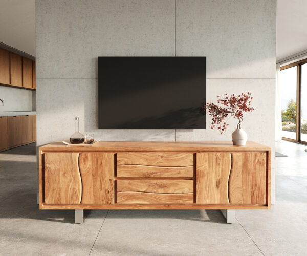 TV stolek Live Edge 200 cm akácie přírodní 4 dvířka 2 zásuvky - Image 2