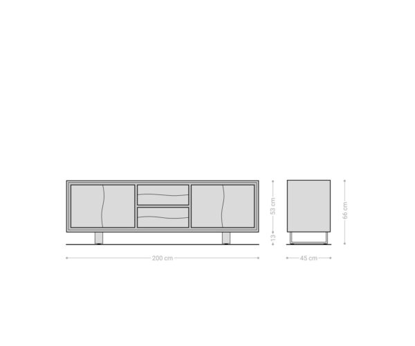 TV stolek Live Edge 200 cm akácie hnědá 4 dvířka 2 zásuvky - Image 8