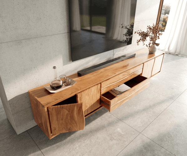 TV stolek Live Edge 300 cm akácie přírodní 4 dvířka 2 zásuvky - Image 4