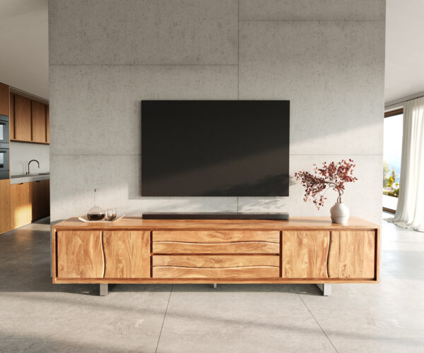 TV stolek Live Edge 300 cm akácie přírodní 4 dvířka 2 zásuvky - Image 2