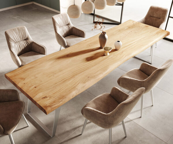 Jídelní stůl Edge 300x100cm XL akácie přírodní nerezová ocel stříbrná šikmá - Image 5