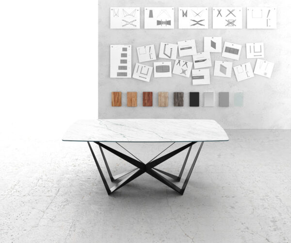 Jídelní stůl Edge zaoblená 200x100cm Laminam® keramika bílá podnož plochá ocel černá - Image 2