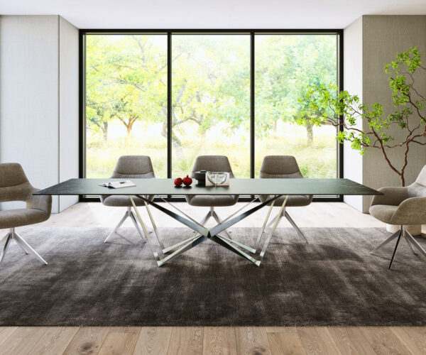 Jídelní stůl Edge 300x100cm Laminam® keramika šedá podnož plochá ocel stříbrná - Image 2
