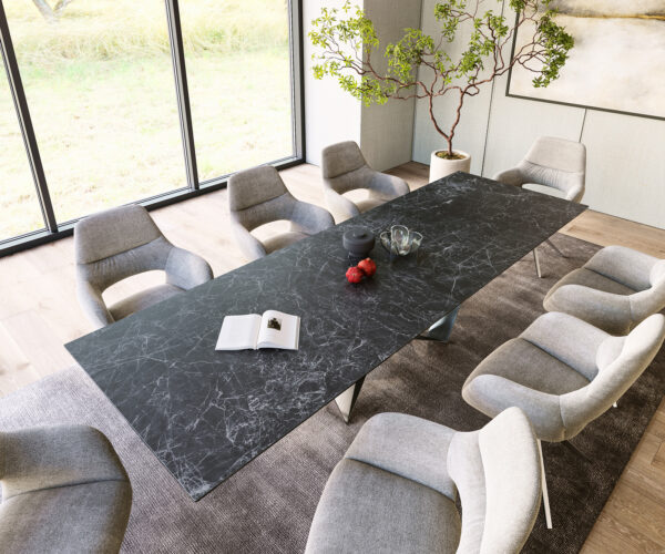 Jídelní stůl Edge 300x100cm Laminam® keramika šedá podnož plochá ocel stříbrná - Image 4