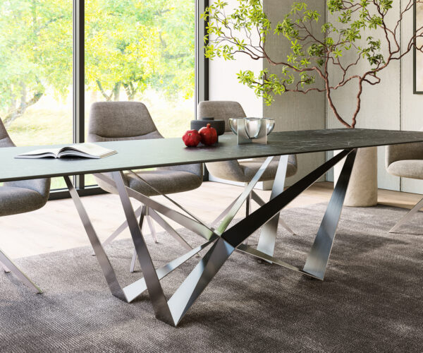 Jídelní stůl Edge 300x100cm Laminam® keramika šedá podnož plochá ocel stříbrná - Image 7