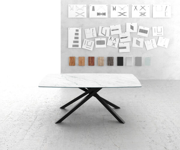 Jídelní stůl Edge zaoblená 200x100cm Laminam® keramika bílá křížová podnož černá - Image 2