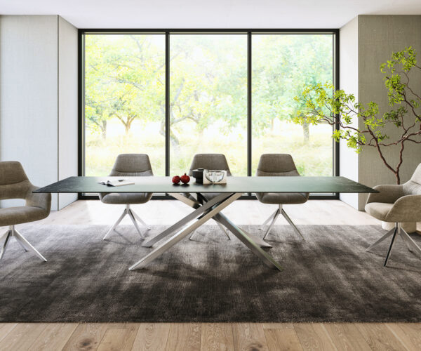 Jídelní stůl Edge 300x100cm Laminam® keramika šedá křížová podnož stříbrná - Image 2