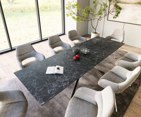 Jídelní stůl Edge 300x100cm Laminam® keramika šedá křížová podnož stříbrná - Image 4