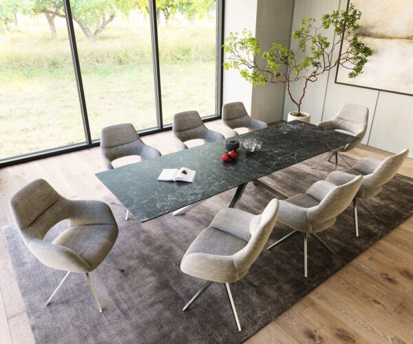 Jídelní stůl Edge 300x100cm Laminam® keramika šedá křížová podnož stříbrná - Image 6