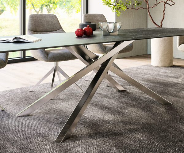 Jídelní stůl Edge 300x100cm Laminam® keramika šedá křížová podnož stříbrná - Image 7