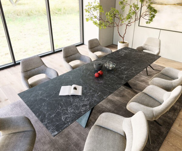Jídelní stůl Edge 300x100cm Laminam® keramika šedá podnož ve tvaru "V" černá - Image 4