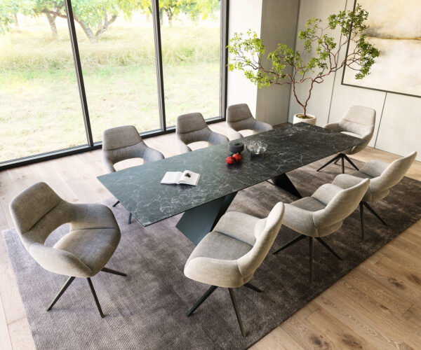 Jídelní stůl Edge 300x100cm Laminam® keramika šedá podnož ve tvaru "V" černá - Image 6