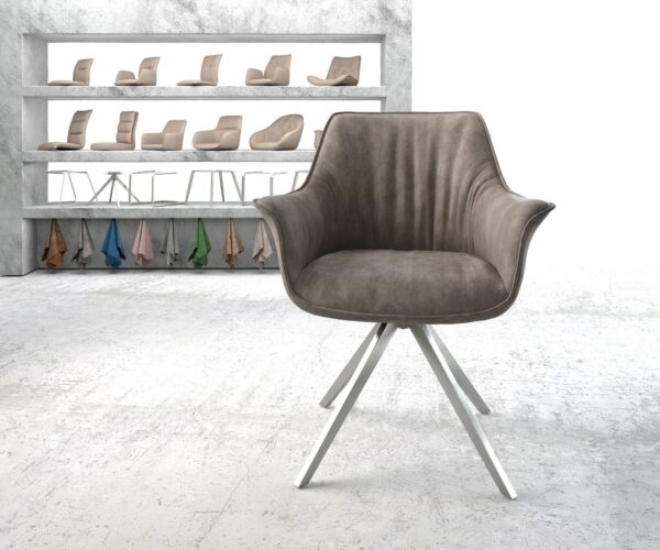 Otočná židle Keila-Flex s područkami taupe vintage křížová podnož hranatá nerezová ocel - Image 2