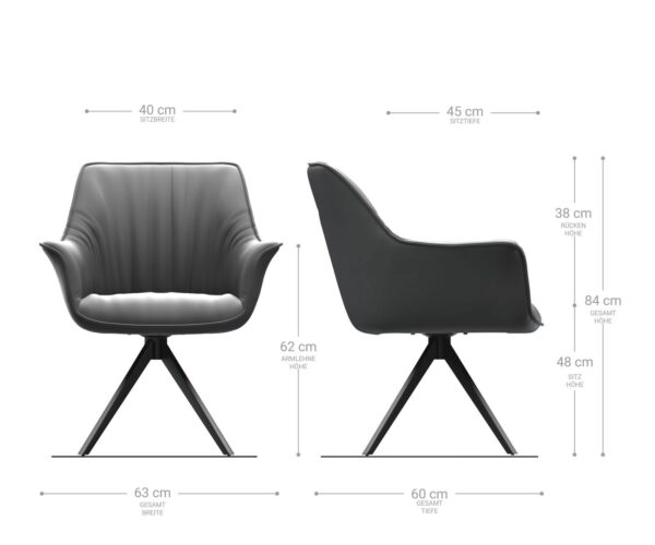 Otočná židle Keila-Flex s područkami antracitová vintage křížová podnož hranatá nerezová ocel - Image 6