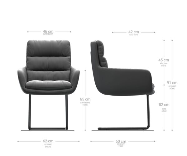 Jídelní židle Abelia-Flex s područkami pravá kůže černá konzolová podnož kulatá nerezová ocel - Image 6