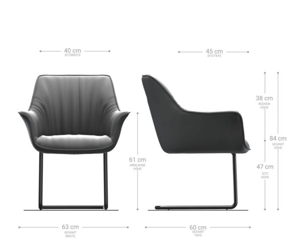 Jídelní židle Keila-Flex s područkami pravá kůže černá konzolová podnož kulatá černá - Image 6