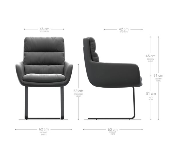 Jídelní židle Abelia-Flex s područkami pravá kůže černá konzolová podnož plochá nerezová ocel - Image 6