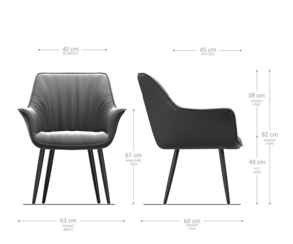 Jídelní židle Keila-Flex s područkami antracitová vintage zúžená černá - Image 6