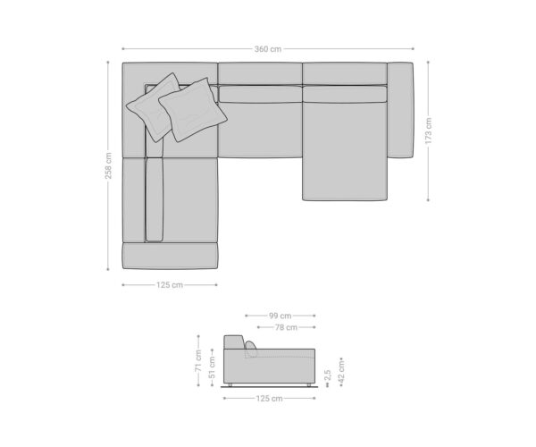 Pohovka ve tvaru "U" Sirpio XL 360x260 cm mikrovlákno šedá variabilní lenoška - Image 8