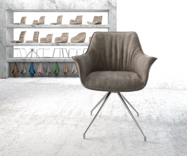 Otočná židle Keila-Flex s područkami taupe vintage křížová podnož zúžená nerezová ocel - Image 2
