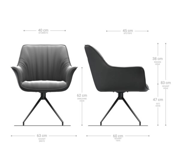 Otočná židle Keila-Flex s područkami pravá kůže černá křížová podnož zúžená černá - Image 6