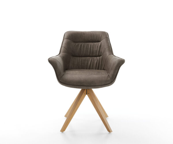 Otočná židle Kaira-Flex taupe vintage mikrovlákno dřevěná podnož hranatá - Image 2