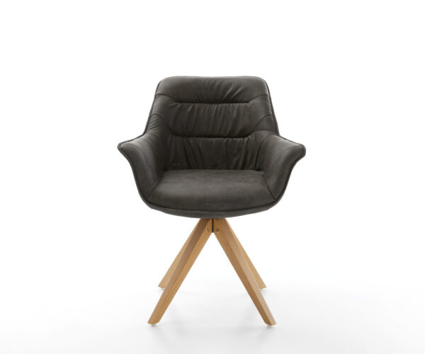 Otočná židle Kaira-Flex antracitová vintage mikrovlákno dřevěná podnož hranatá - Image 2