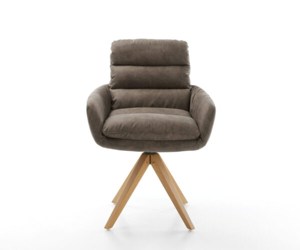 Otočná židle Abelia-Flex s područkami taupe vintage mikrovlákno dřevěná podnož hranatá - Image 2