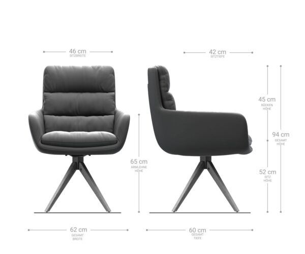 Otočná židle Abelia-Flex s područkami světle šedá plochá tkanina hranatá dřevěná podnož - Image 6