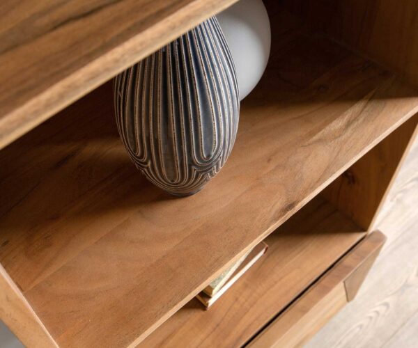 Skříň Kayu 55x180 cm akácie přírodní knihovna 1 dvířka podnož ve tvaru V - Obrázek 6