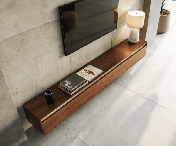TV stolek Stonegrace 240 cm akácie hnědá břidlice 4 dvířka závěsné - Image 4