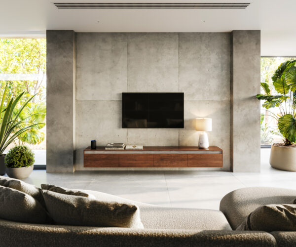 TV stolek Stonegrace 240 cm akácie hnědá břidlice 4 dvířka závěsné - Image 2