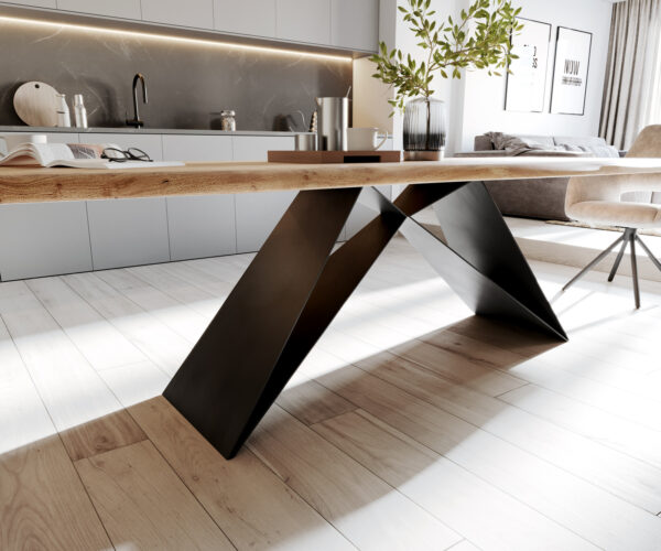 Jídelní stůl Edge 260x100 přírodní akácie podnož ve tvaru "V" plochá ocel černá - Image 6