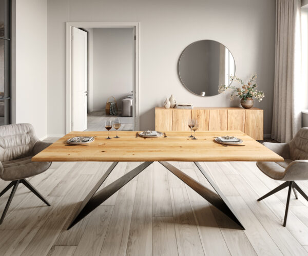 Jídelní stůl Edge 200x100 cm přírodní dub podnož ve tvaru "V" černá - Image 2